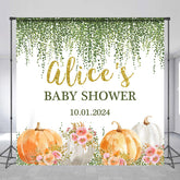 Lofaris Ivy Pink Floral Pumpkins Custom Baby Shower Backdrop